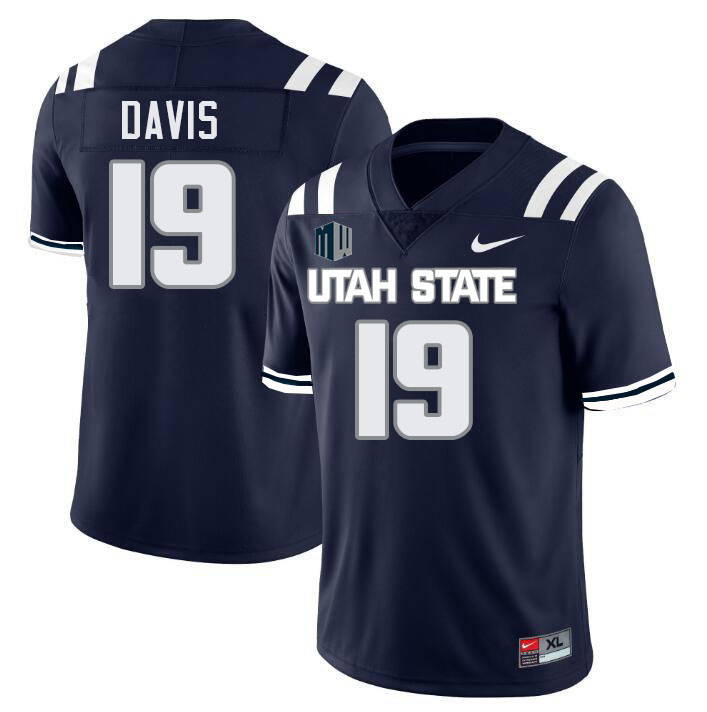Utah State Aggies #19 Chase Davis College Football Jerseys Stitched Sale-Navy